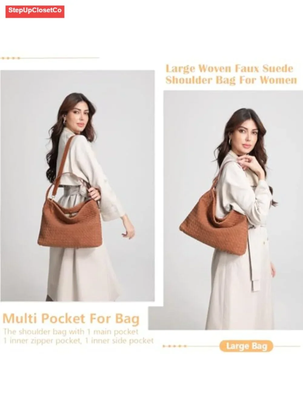 Faux Suede Woven Hobo Bag with Detachable Strap